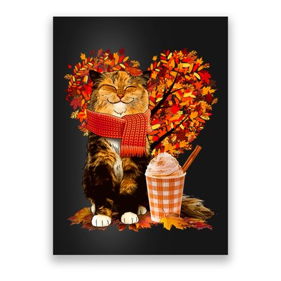 Cute Happy Autumn Cat With Pumpkin Spice Drink Fall Lover Poster