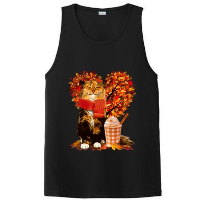 Cute Happy Autumn Cat With Pumpkin Spice Drink Fall Lover PosiCharge Competitor Tank