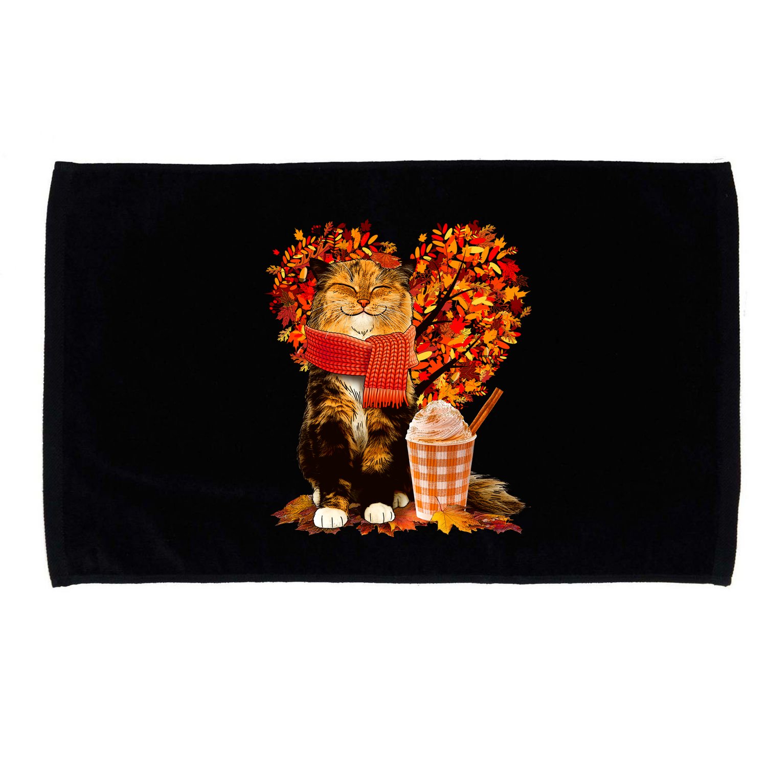 Cute Happy Autumn Cat With Pumpkin Spice Drink Fall Lover Microfiber Hand Towel