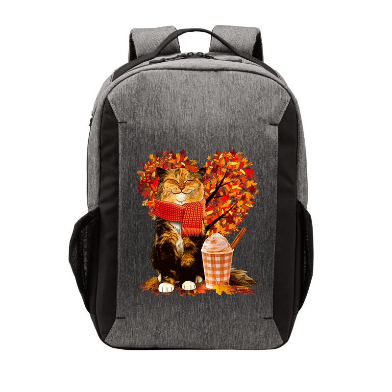 Cute Happy Autumn Cat With Pumpkin Spice Drink Fall Lover Vector Backpack