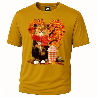 Cute Happy Autumn Cat With Pumpkin Spice Drink Fall Lover Performance Shirt