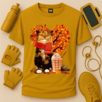 Cute Happy Autumn Cat With Pumpkin Spice Drink Fall Lover Cooling Performance Crew T-Shirt