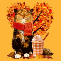 Cute Happy Autumn Cat With Pumpkin Spice Drink Fall Lover Cooling Performance Crew T-Shirt
