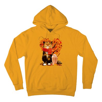 Cute Happy Autumn Cat With Pumpkin Spice Drink Fall Lover Hoodie