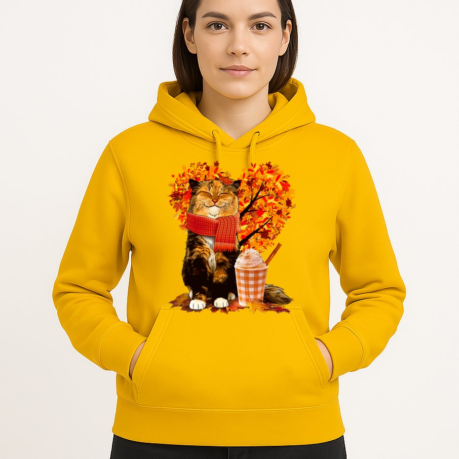 Cute Happy Autumn Cat With Pumpkin Spice Drink Fall Lover Hoodie