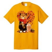 Cute Happy Autumn Cat With Pumpkin Spice Drink Fall Lover Tall T-Shirt