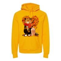 Cute Happy Autumn Cat With Pumpkin Spice Drink Fall Lover Premium Hoodie