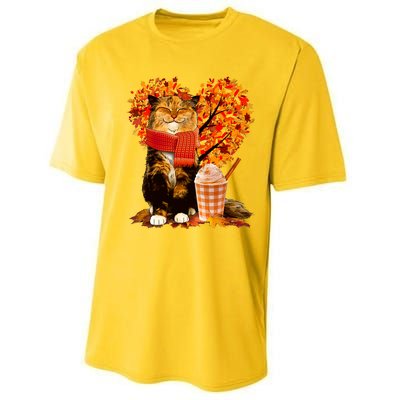 Cute Happy Autumn Cat With Pumpkin Spice Drink Fall Lover Performance Sprint T-Shirt