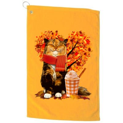 Cute Happy Autumn Cat With Pumpkin Spice Drink Fall Lover Golf Towel