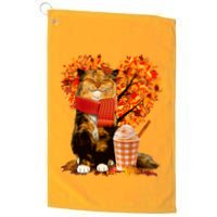 Cute Happy Autumn Cat With Pumpkin Spice Drink Fall Lover Golf Towel