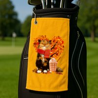 Cute Happy Autumn Cat With Pumpkin Spice Drink Fall Lover Golf Towel