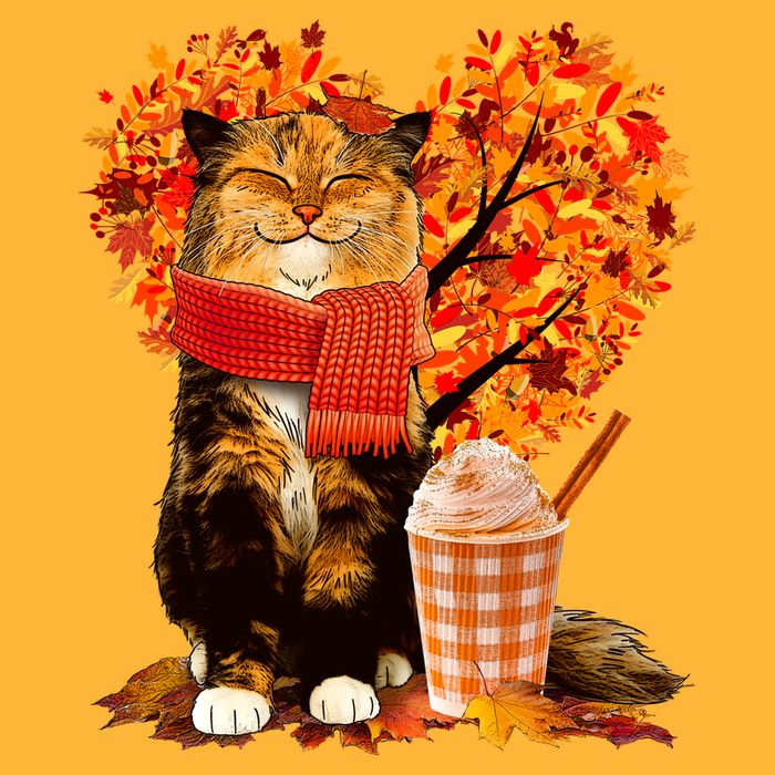 Cute Happy Autumn Cat With Pumpkin Spice Drink Fall Lover Golf Towel