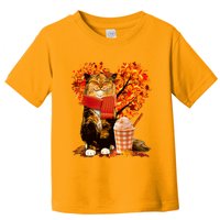 Cute Happy Autumn Cat With Pumpkin Spice Drink Fall Lover Toddler T-Shirt