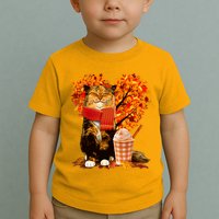 Cute Happy Autumn Cat With Pumpkin Spice Drink Fall Lover Toddler T-Shirt