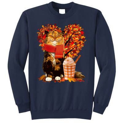 Cute Happy Autumn Cat With Pumpkin Spice Drink Fall Lover Sweatshirt