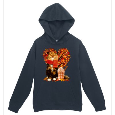 Cute Happy Autumn Cat With Pumpkin Spice Drink Fall Lover Urban Pullover Hoodie