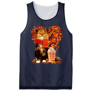 Cute Happy Autumn Cat With Pumpkin Spice Drink Fall Lover Mesh Reversible Basketball Jersey Tank