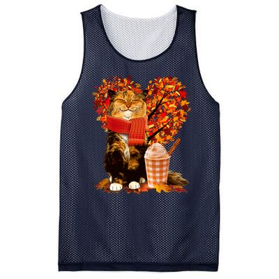 Cute Happy Autumn Cat With Pumpkin Spice Drink Fall Lover Mesh Reversible Basketball Jersey Tank