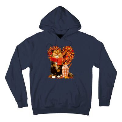 Cute Happy Autumn Cat With Pumpkin Spice Drink Fall Lover Tall Hoodie