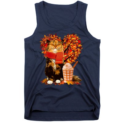 Cute Happy Autumn Cat With Pumpkin Spice Drink Fall Lover Tank Top