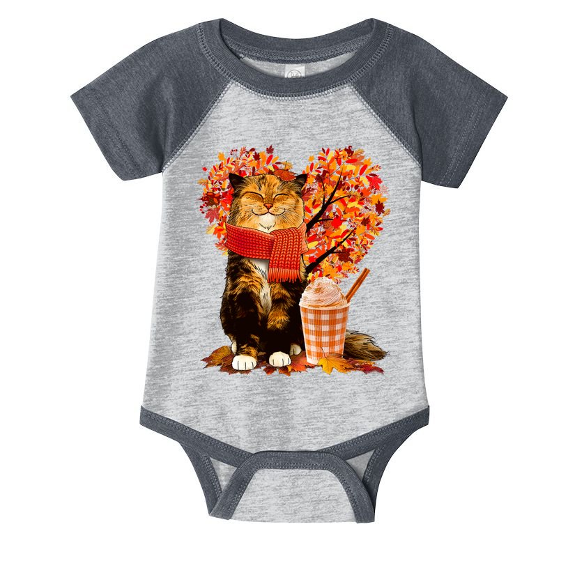 Cute Happy Autumn Cat With Pumpkin Spice Drink Fall Lover Infant Baby Jersey Bodysuit
