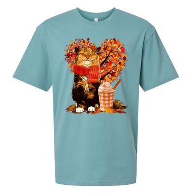 Cute Happy Autumn Cat With Pumpkin Spice Drink Fall Lover Sueded Cloud Jersey T-Shirt