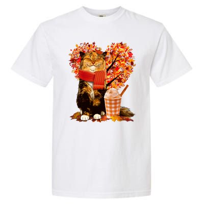 Cute Happy Autumn Cat With Pumpkin Spice Drink Fall Lover Garment-Dyed Heavyweight T-Shirt