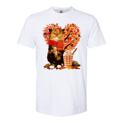 Cute Happy Autumn Cat With Pumpkin Spice Drink Fall Lover Softstyle CVC T-Shirt