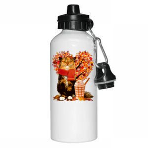 Cute Happy Autumn Cat With Pumpkin Spice Drink Fall Lover Aluminum Water Bottle