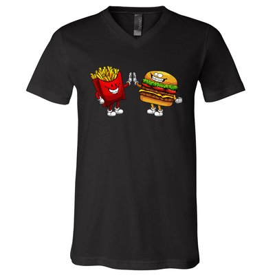 Cute Hamburger Art Hamburger French Fries Lovers V-Neck T-Shirt