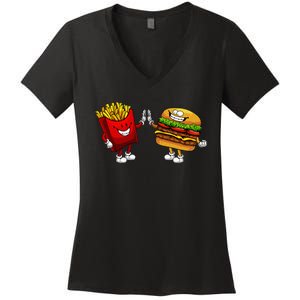 Cute Hamburger Art Hamburger French Fries Lovers Women's V-Neck T-Shirt