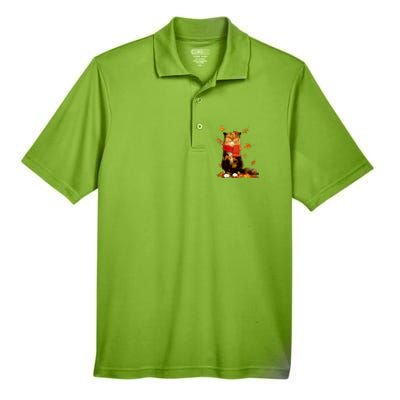 Cute Happy Autumn Cat Fall Season Lover Men's Origin Performance Piqué Polo