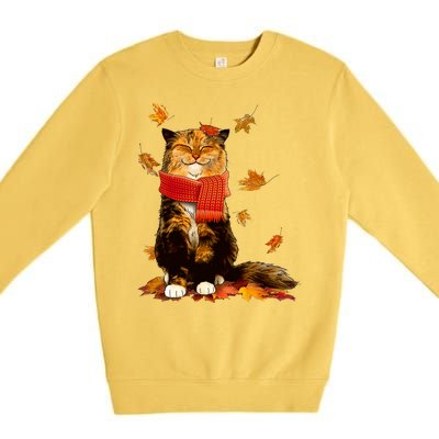 Cute Happy Autumn Cat Fall Season Lover Premium Crewneck Sweatshirt