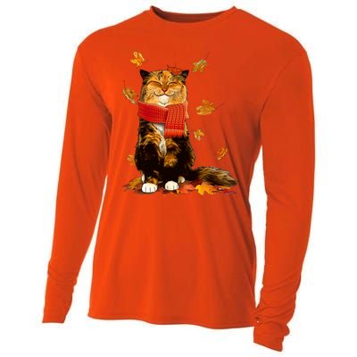 Cute Happy Autumn Cat Fall Season Lover Cooling Performance Long Sleeve Crew