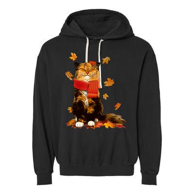 Cute Happy Autumn Cat Fall Season Lover Garment-Dyed Fleece Hoodie