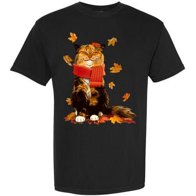 Cute Happy Autumn Cat Fall Season Lover Garment-Dyed Heavyweight T-Shirt