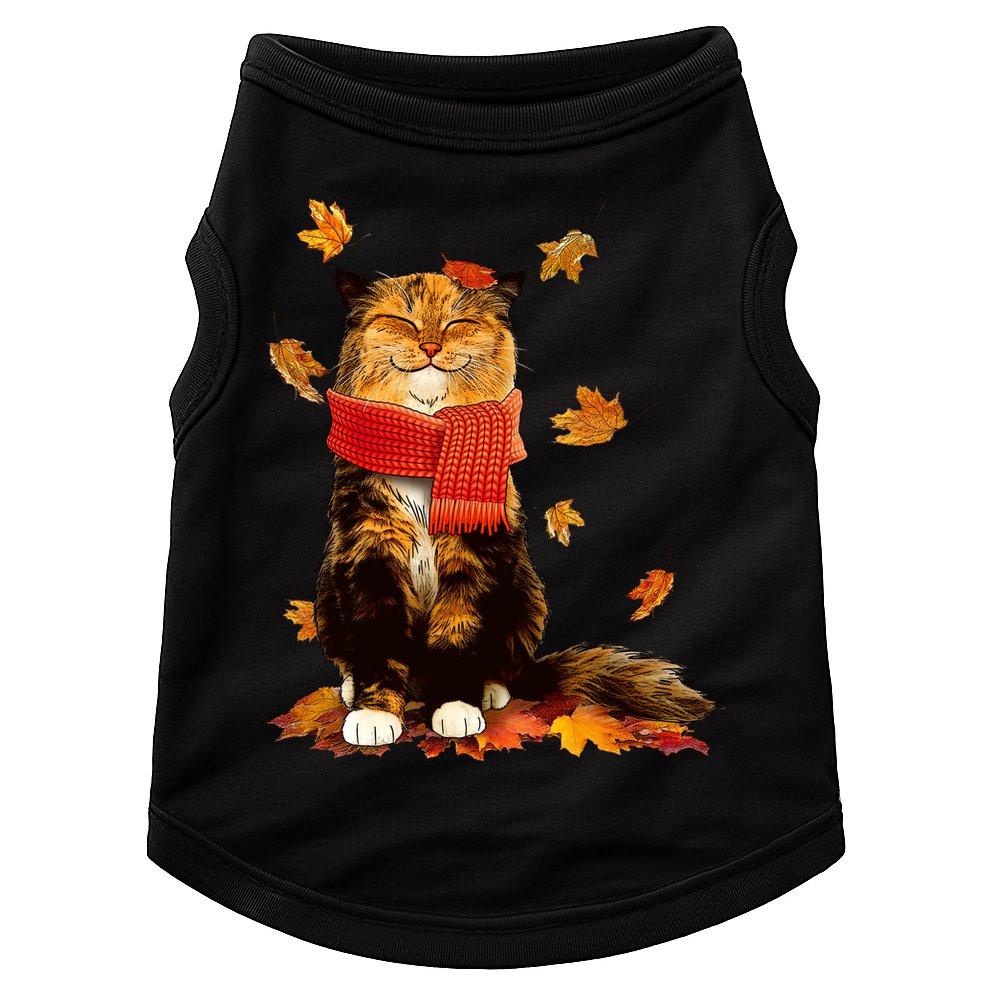 Cute Happy Autumn Cat Fall Season Lover Doggie Tank