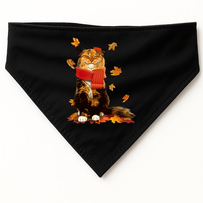 Cute Happy Autumn Cat Fall Season Lover USA-Made Doggie Bandana