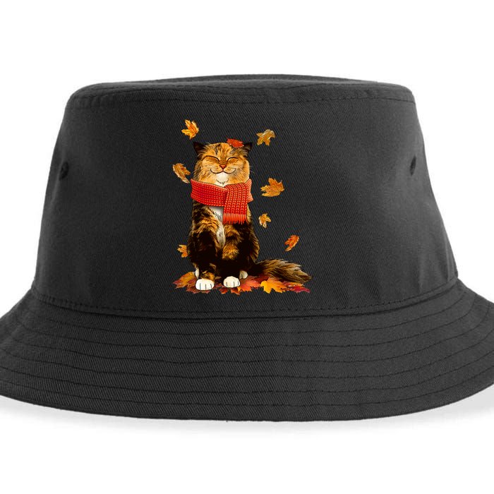 Cute Happy Autumn Cat Fall Season Lover Sustainable Bucket Hat