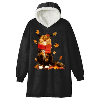 Cute Happy Autumn Cat Fall Season Lover Hooded Wearable Blanket