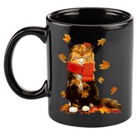 Cute Happy Autumn Cat Fall Season Lover 11oz C Handle Ceramic Mug