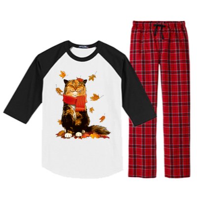 Cute Happy Autumn Cat Fall Season Lover Raglan Sleeve Pajama Set