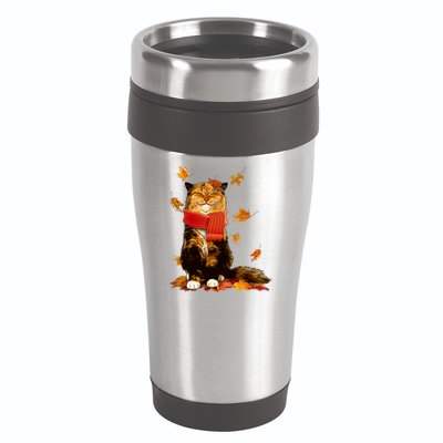 Cute Happy Autumn Cat Fall Season Lover 16oz Travel Tumbler