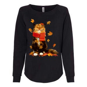 Cute Happy Autumn Cat Fall Season Lover Womens California Wash Sweatshirt