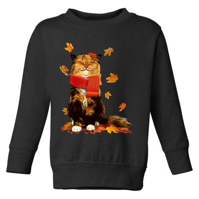 Cute Happy Autumn Cat Fall Season Lover Toddler Sweatshirt