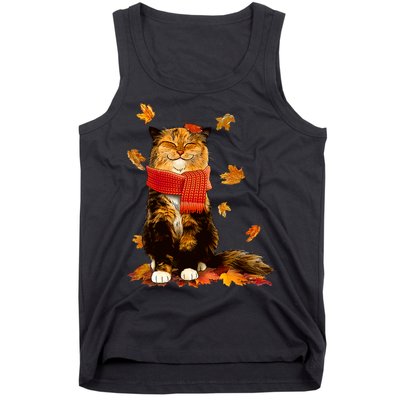Cute Happy Autumn Cat Fall Season Lover Tank Top