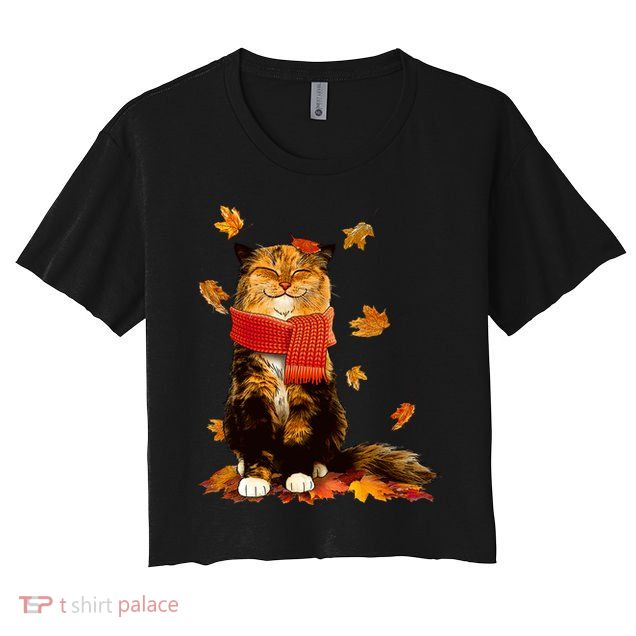 Cute Happy Autumn Cat Fall Season Lover Crop Top