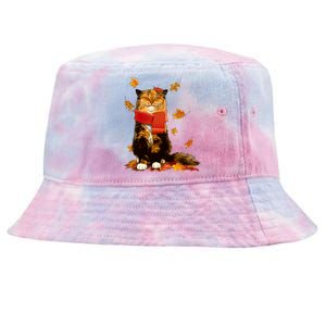 Cute Happy Autumn Cat Fall Season Lover Tie-Dyed Bucket Hat