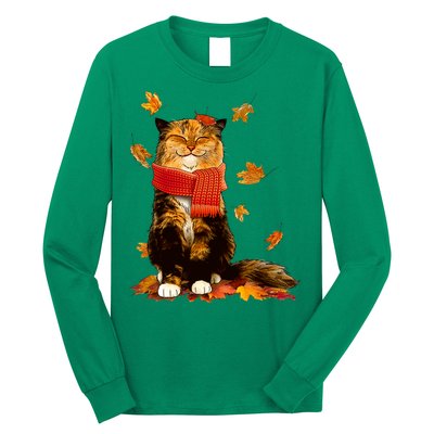 Cute Happy Autumn Cat Fall Season Lover Long Sleeve Shirt