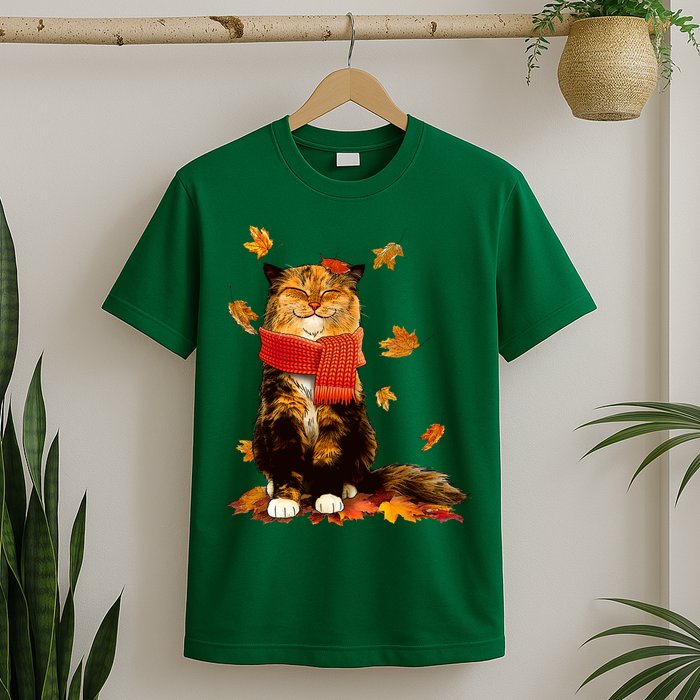 Cute Happy Autumn Cat Fall Season Lover T-Shirt